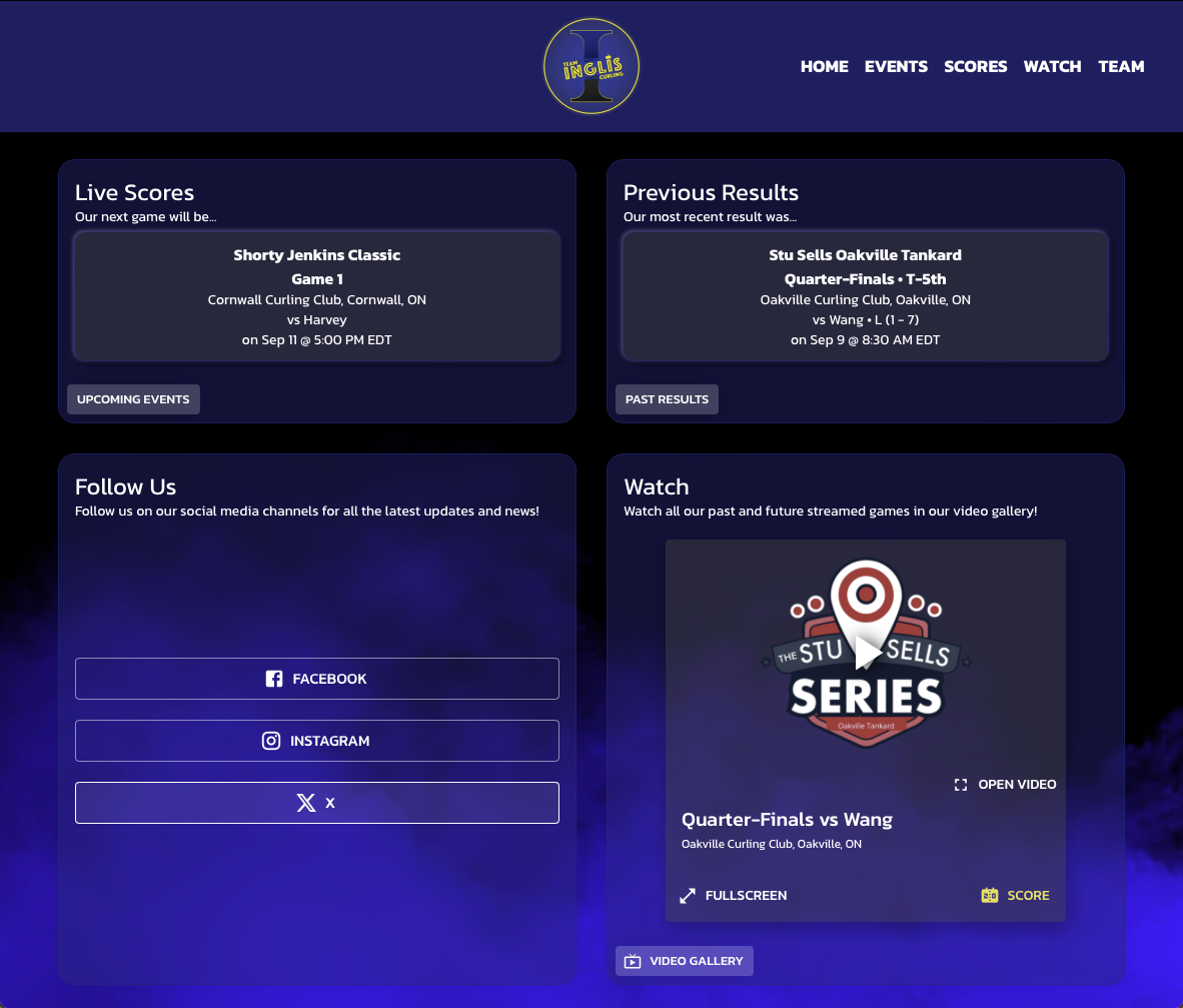 Screenshot of Team Inglis' Website Homepage